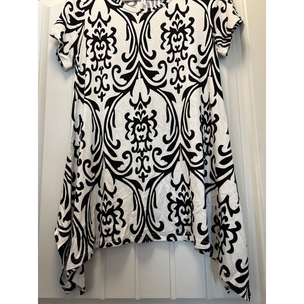 Popyoung Women’s Scoop Neck Tunic Geometric Short Sleeve Top Size M White Black - Picture 4 of 5